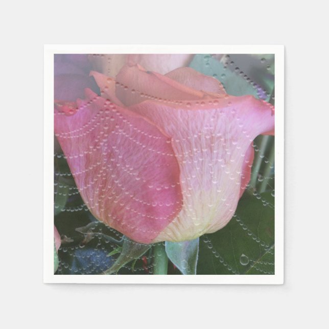 Elegant Pink Rose Photo Birthday Paper Napkin (Front)