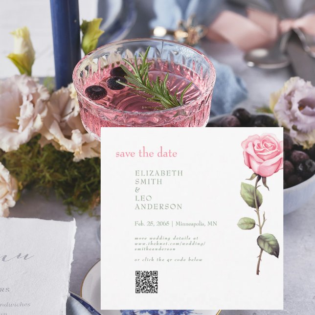 Elegant Pink Rose QR Code Save the Date (Creator Uploaded)