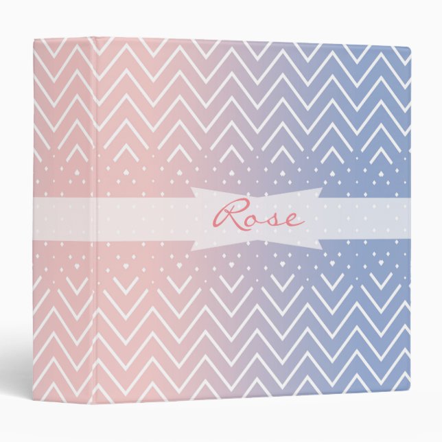 Elegant Pink Rose quartz Blue pastel Chevron Name Binder (Front/Spine)