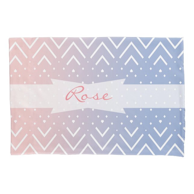 Elegant Pink rose quartz Blue pastel Chevron Name Pillow Case (Front)