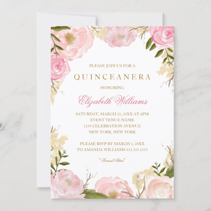 Elegant Pink Rose Quinceanera Invitation | Zazzle.com