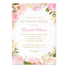 Elegant Pink Rose Quinceanera Invitation