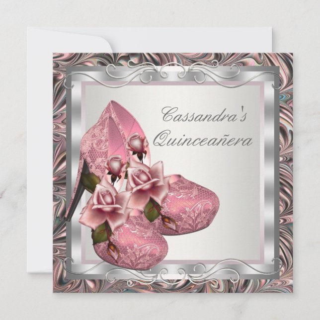 Elegant Pink Rose Quinceanera Invitation (Front)