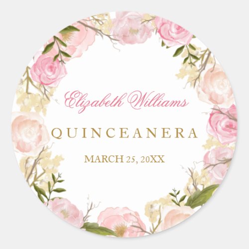 Elegant Pink Rose Quinceanera Sticker