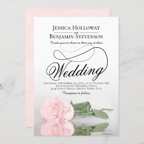 Elegant Pink Rose Reflection Romantic Wedding Invitation