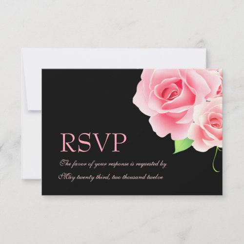 Elegant Pink Rose Response Card [Black]