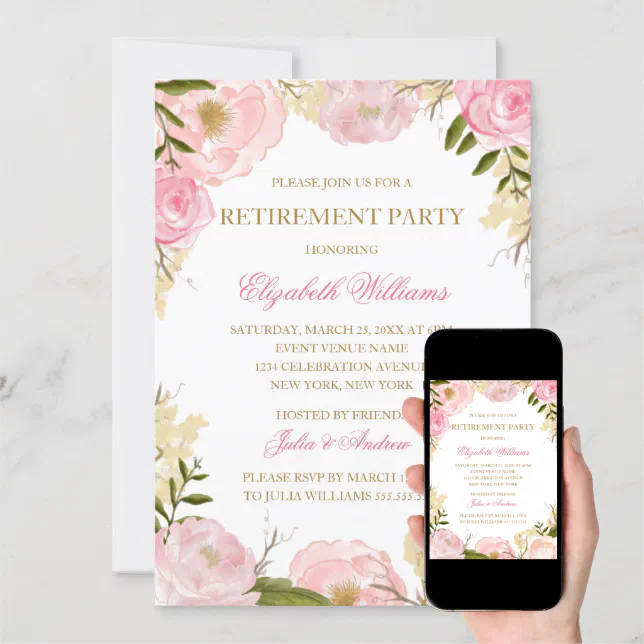 Elegant Pink Rose Retirement Party Card | Zazzle