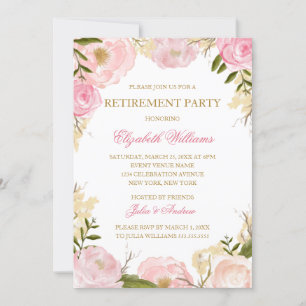 Elegant Pink Rose Retirement Party Card