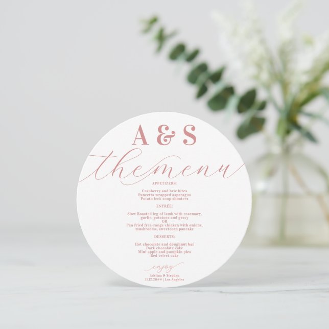 Elegant Pink Rose Script Wedding Menu (Standing Front)
