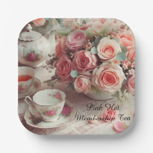 Elegant Pink Rose Tea Party Paper Plate