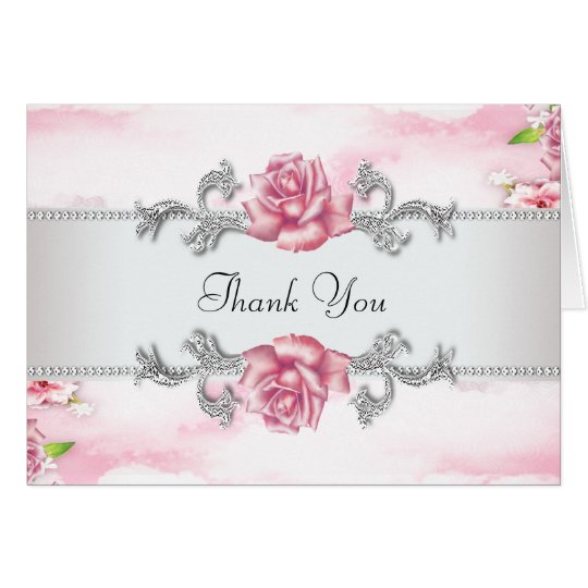 Elegant Pink Rose Thank You Card