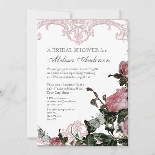 Elegant Pink Rose Trellis Vintage Bridal Shower Invitation