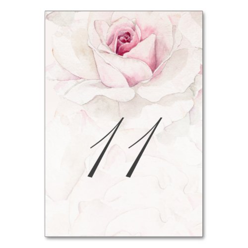 Elegant Pink Rose Watercolor Floral No 11 Wedding Table Number