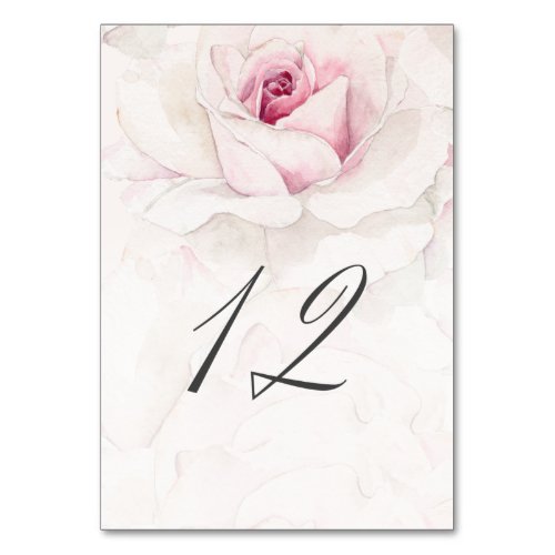 Elegant Pink Rose Watercolor Floral No 12 Wedding Table Number