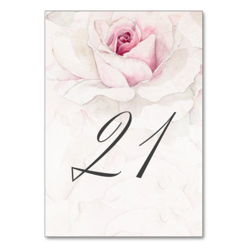 Elegant Pink Rose Watercolor Floral No 21 Wedding Table Number