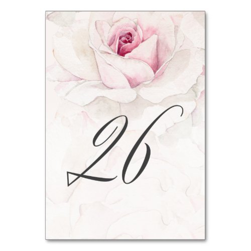 Elegant Pink Rose Watercolor Floral No 26 Wedding Table Number