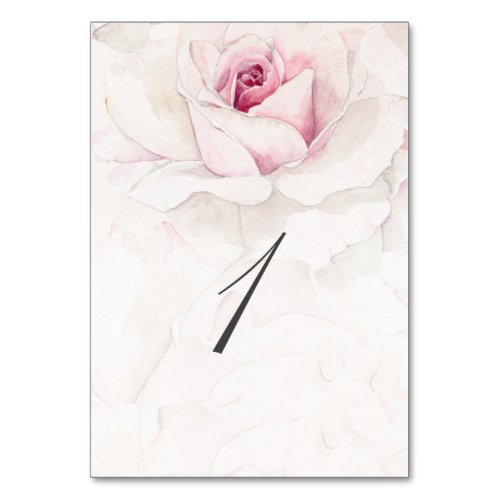 Elegant Pink Rose Watercolor Floral Script Wedding Table Number