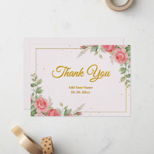 Elegant Pink Rose Watercolor Floral Thank You Note Card