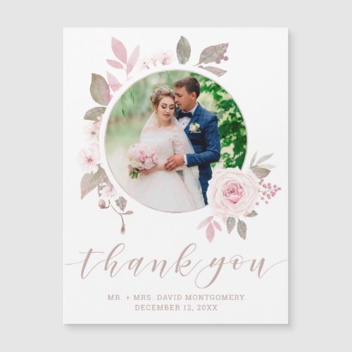 Elegant Pink Rose Watercolor Floral Wedding Photo