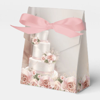Elegant Pink Rose Wedding Cake Favor Boxes