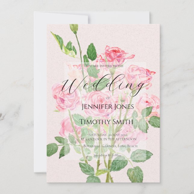 elegant pink rose wedding invitation (Front)