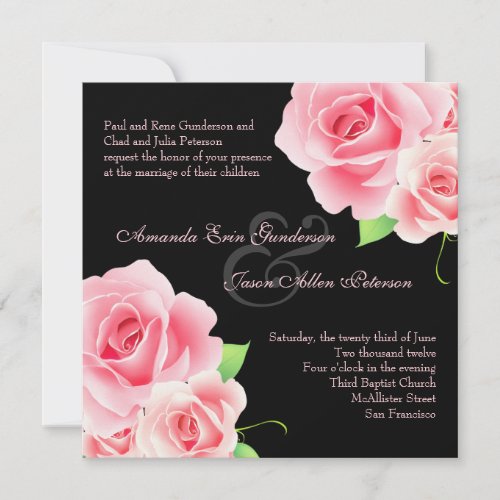 Elegant Pink Rose Wedding Invitation [Black]