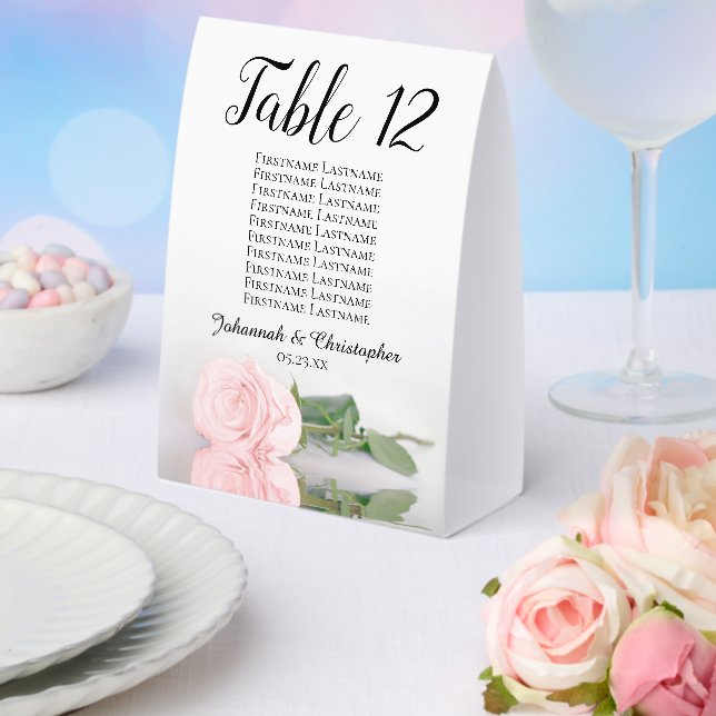 Elegant Pink Rose Wedding Number Seating Chart Paper Table Tent (Insitu(Wedding))