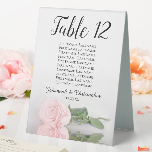 Elegant Pink Rose Wedding Number Seating Chart Table Tent (In SItu (Wedding))