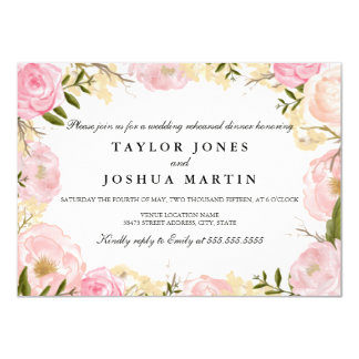 Elegant Pink Rose Wedding Rehearsal Dinner Invite