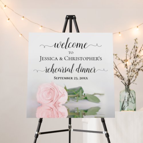 Elegant Pink Rose Wedding Rehearsal Dinner Welcome Foam Board