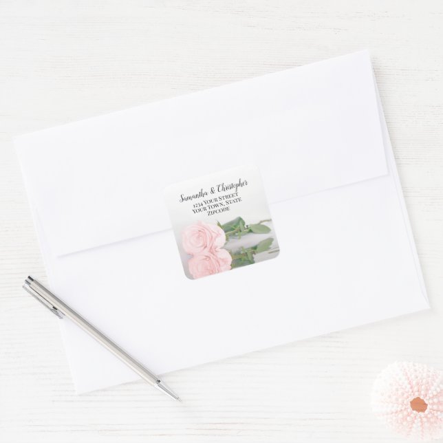 Elegant Pink Rose Wedding Return Address Seal (Envelope)
