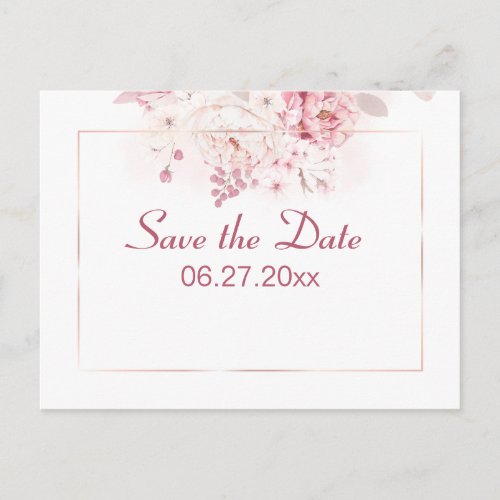 Elegant Pink Rose Wedding Save The Dates Postcard
