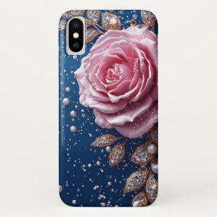 Elegant Pink Rose with Pearls and Crystals iPhone X Case