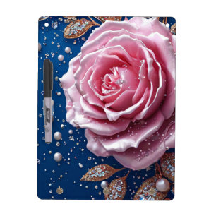 Elegant Pink Rose with Pearls and Crystals Dry Erase Board