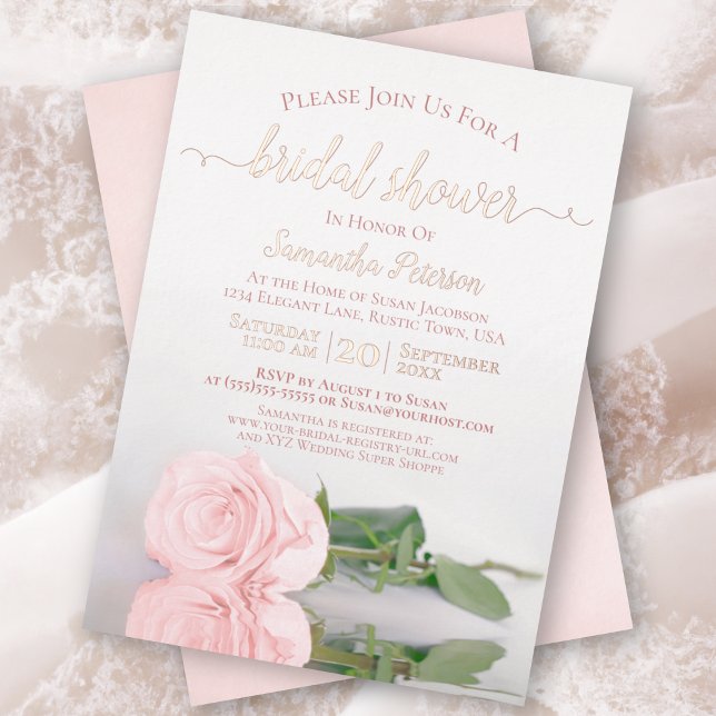 Elegant Pink Rose with Rose Gold Bridal Shower Foil Invitation (Creator Uploaded)
