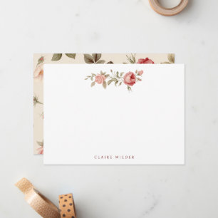 Elegant Pink Roses - Add Name/Monogram Note Card