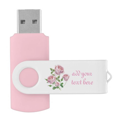 Elegant Pink Roses Add Your Text Flash Drive