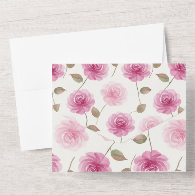 Elegant Pink Roses All in One Wedding Invite (Back)