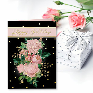 Elegant Pink Roses and Gold Accents Birthday Foil  Foil Greeting Card