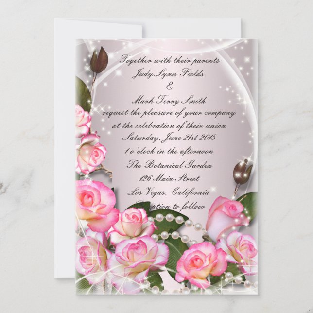 Elegant Pink Roses And Pearls Invitation (Front)