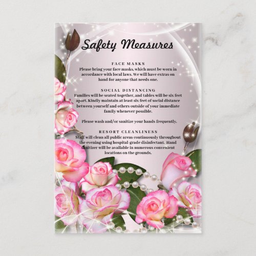 Elegant Pink Roses And Pearls Safety Measures Enclosure Card