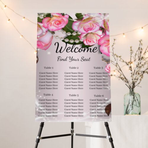 Elegant Pink Roses And Pearls Seating Chart Foam Board