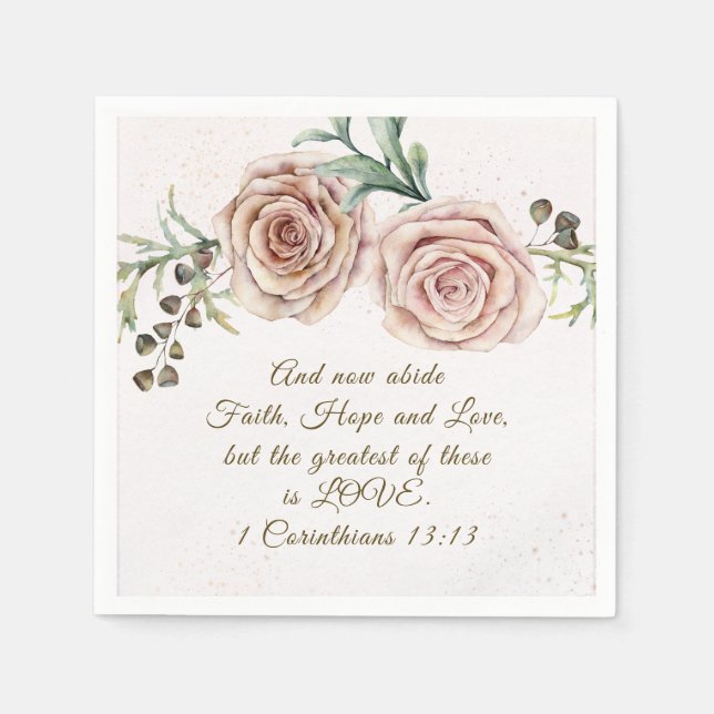 Elegant Pink Roses Bible Verse Wedding Napkins (Front)