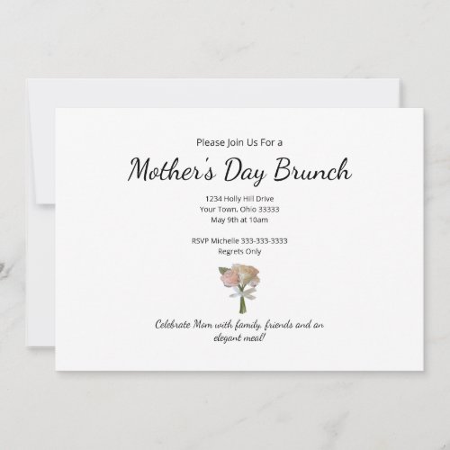 Elegant Pink Roses Botanical Mother's Day Brunch Invitation