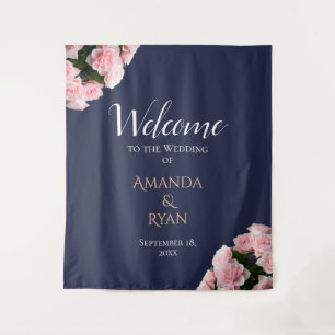 Elegant Pink Roses Bouquet Floral Wedding Welcome Tapestry