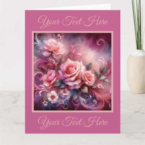 Elegant Pink Roses Bouquet Greeting Card