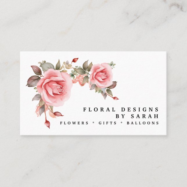 Elegant Pink Roses Business Cards (Front)