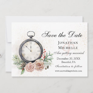 Elegant Pink Roses Clock Vintage Wedding Save The Date