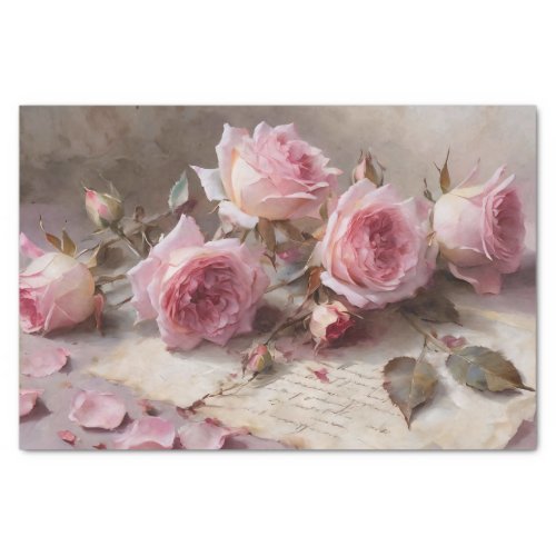 Elegant Pink Roses Decoupage Tissue Paper