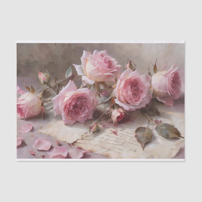 Elegant Pink Roses Decoupage Tissue Paper (Front)